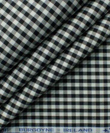 Burgoyne Men's Giza Cotton Checks 2.25 Meter Unstitched Shirting Fabric (White & Black)