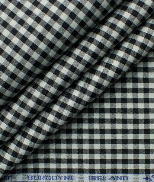 Burgoyne Men's Giza Cotton Checks 2.25 Meter Unstitched Shirting Fabric (White & Black)