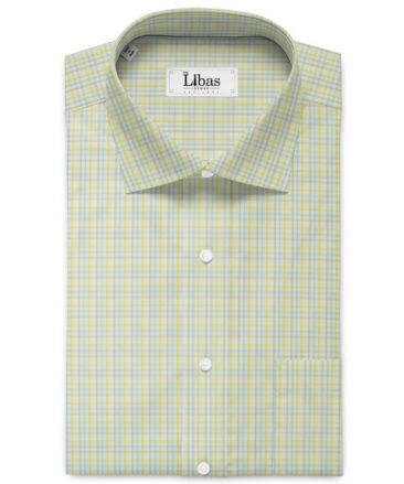 Cadini Men's Giza Blended Cotton Checks 2.25 Meter Unstitched Shirting Fabric (White & Yellow)