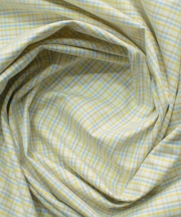 Cadini Men's Giza Blended Cotton Checks 2.25 Meter Unstitched Shirting Fabric (White & Yellow)