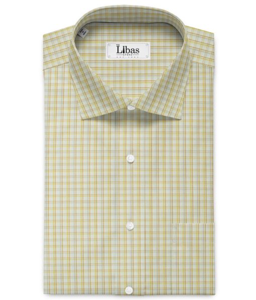 Cadini Men's Giza Blended Cotton Checks 2.25 Meter Unstitched Shirting Fabric (White & Yellow)