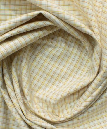 Cadini Men's Giza Blended Cotton Checks 2.25 Meter Unstitched Shirting Fabric (White & Yellow)