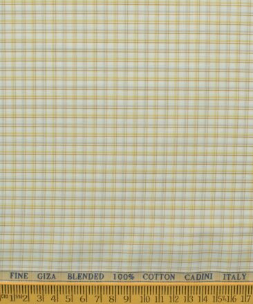 Cadini Men's Giza Blended Cotton Checks 2.25 Meter Unstitched Shirting Fabric (White & Yellow)