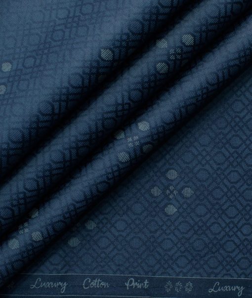 Donzito Men's 100% Cotton Printed 2.25 Meter Unstitched Shirting Fabric (Dark Royal Blue)