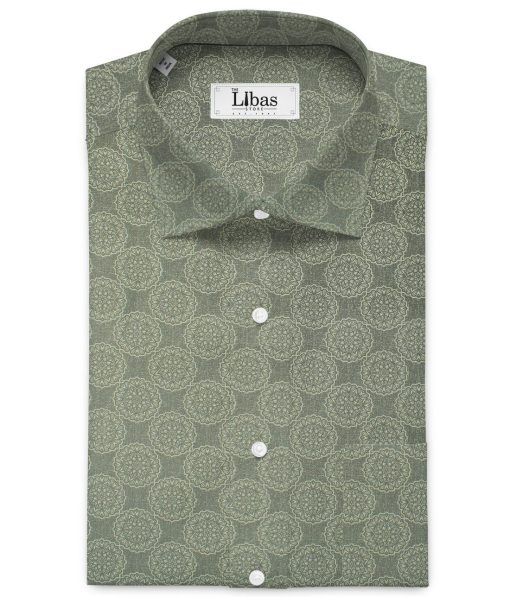 Donzito Men's 100% Cotton Printed 2.25 Meter Unstitched Shirting Fabric (Sage Green)