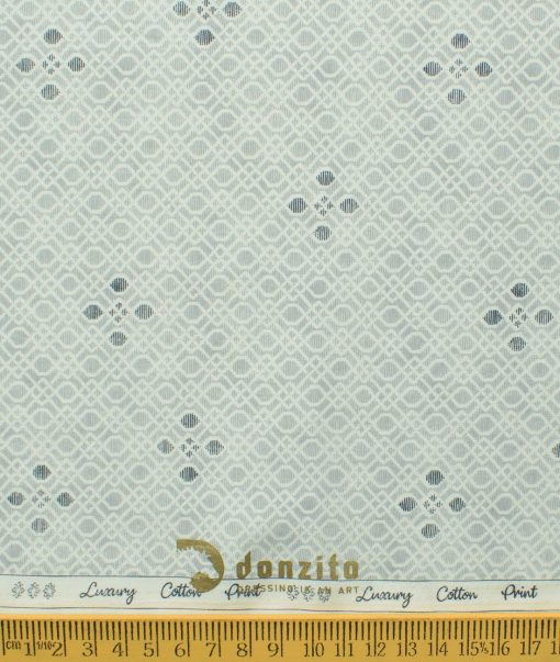 Donzito Men's 100% Cotton Printed 2.25 Meter Unstitched Shirting Fabric (White & Grey)