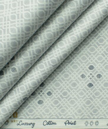 Donzito Men's 100% Cotton Printed 2.25 Meter Unstitched Shirting Fabric (White & Grey)