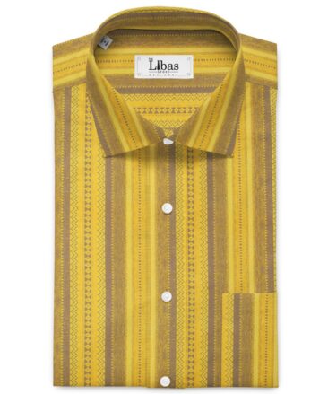 Italian Channel Men's Terry Rayon Striped 2.25 Meter Unstitched Shirting Fabric (Yellow)