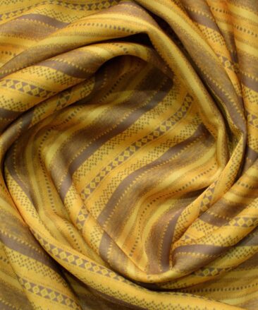 Italian Channel Men's Terry Rayon Striped 2.25 Meter Unstitched Shirting Fabric (Yellow)