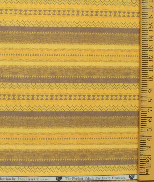 Italian Channel Men's Terry Rayon Striped 2.25 Meter Unstitched Shirting Fabric (Yellow)