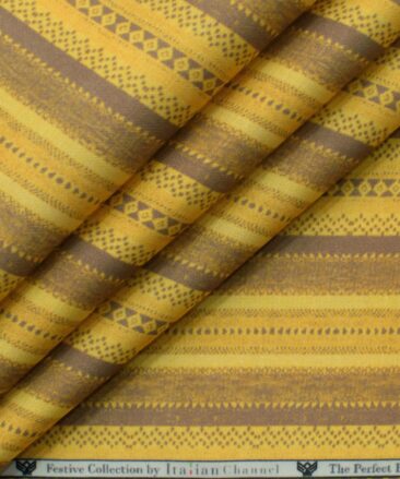 Italian Channel Men's Terry Rayon Striped 2.25 Meter Unstitched Shirting Fabric (Yellow)