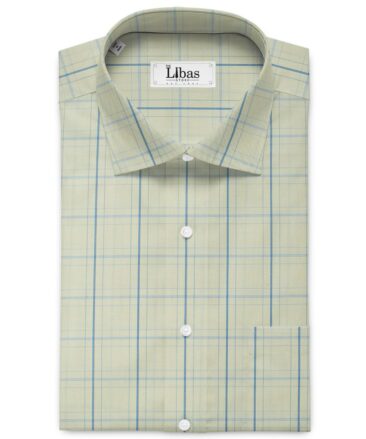 Morarjee Men's Super 60's Egyptian Cotton  Checks 2.25 Meter Unstitched Shirting Fabric (Beige & Blue)