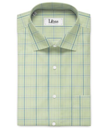 Morarjee Men's Super 60's Egyptian Cotton  Checks 2.25 Meter Unstitched Shirting Fabric (Pistachio & Blue)