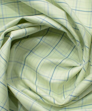 Morarjee Men's Super 60's Egyptian Cotton  Checks 2.25 Meter Unstitched Shirting Fabric (Pistachio & Blue)