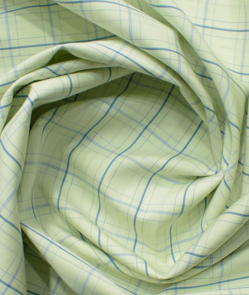 Morarjee Men's Super 60's Egyptian Cotton  Checks 2.25 Meter Unstitched Shirting Fabric (Pistachio & Blue)