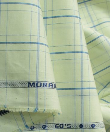 Morarjee Men's Super 60's Egyptian Cotton  Checks 2.25 Meter Unstitched Shirting Fabric (Pistachio & Blue)