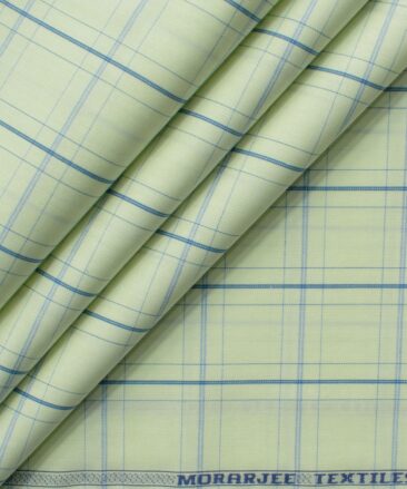 Morarjee Men's Super 60's Egyptian Cotton  Checks 2.25 Meter Unstitched Shirting Fabric (Pistachio & Blue)