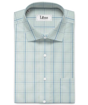 Morarjee Men's Super 60's Egyptian Cotton  Checks 2.25 Meter Unstitched Shirting Fabric (Sky Blue)