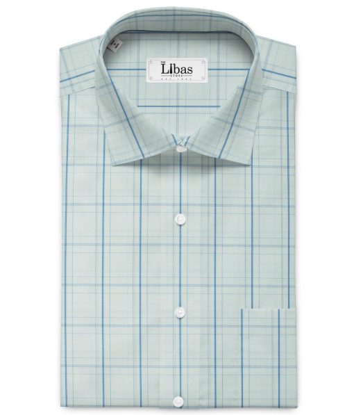 Morarjee Men's Super 60's Egyptian Cotton  Checks 2.25 Meter Unstitched Shirting Fabric (Sky Blue)