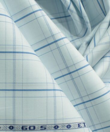 Morarjee Men's Super 60's Egyptian Cotton  Checks 2.25 Meter Unstitched Shirting Fabric (Sky Blue)