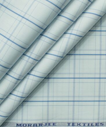 Morarjee Men's Super 60's Egyptian Cotton  Checks 2.25 Meter Unstitched Shirting Fabric (Sky Blue)