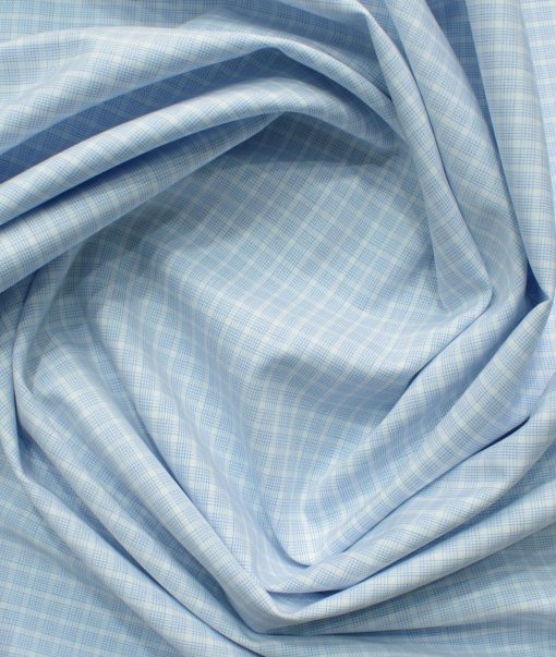 Morarjee Men's Super 60's Egyptian Cotton  Checks 2.25 Meter Unstitched Shirting Fabric (White & Blue)