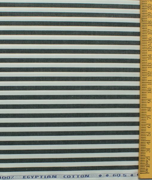 Morarjee Men's Super 60's Egyptian Cotton  Striped 2.25 Meter Unstitched Shirting Fabric (White & Dark Grey)