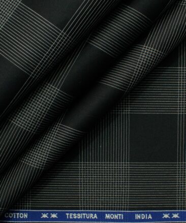 Tessitura Monti Men's Giza Cotton Checks 2.25 Meter Unstitched Shirting Fabric (Black)