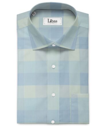 Soktas Men's Giza Cotton Checks 2.25 Meter Unstitched Shirting Fabric (Sky Blue)