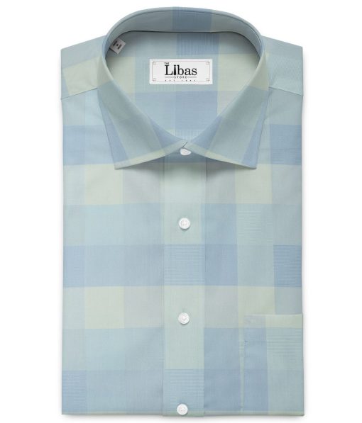 Soktas Men's Giza Cotton Checks 2.25 Meter Unstitched Shirting Fabric (Sky Blue)