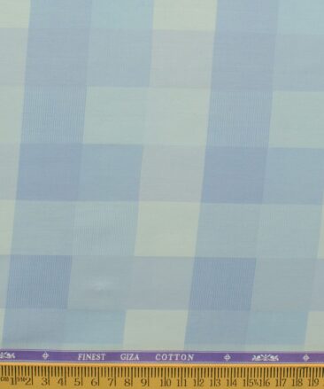 Soktas Men's Giza Cotton Checks 2.25 Meter Unstitched Shirting Fabric (Sky Blue)