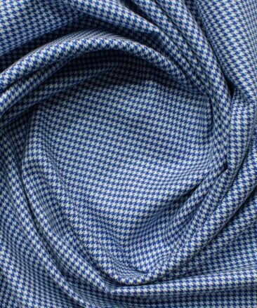 Soktas Men's Giza Cotton Self Design 2.25 Meter Unstitched Shirting Fabric (White & Royal Blue)