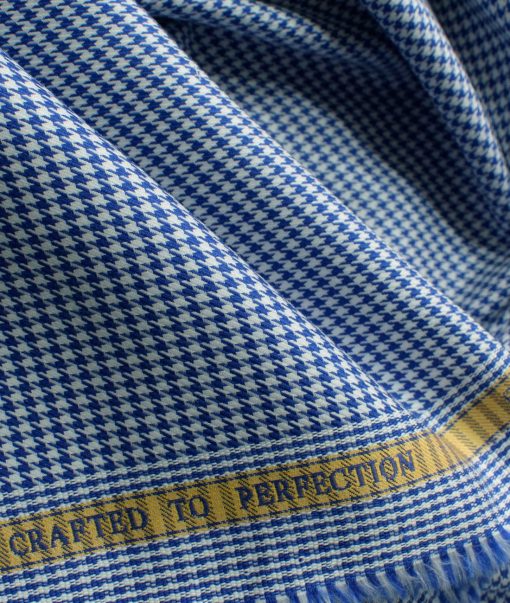 Soktas Men's Giza Cotton Self Design 2.25 Meter Unstitched Shirting Fabric (White & Royal Blue)