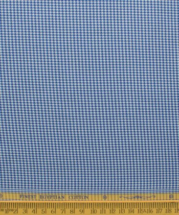 Soktas Men's Giza Cotton Self Design 2.25 Meter Unstitched Shirting Fabric (White & Royal Blue)