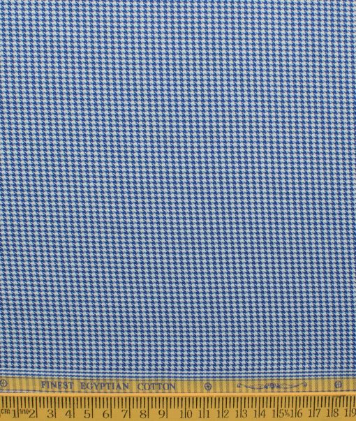 Soktas Men's Giza Cotton Self Design 2.25 Meter Unstitched Shirting Fabric (White & Royal Blue)