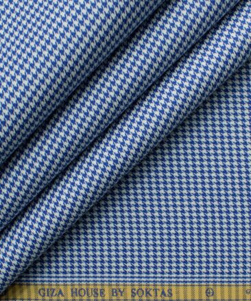 Soktas Men's Giza Cotton Self Design 2.25 Meter Unstitched Shirting Fabric (White & Royal Blue)