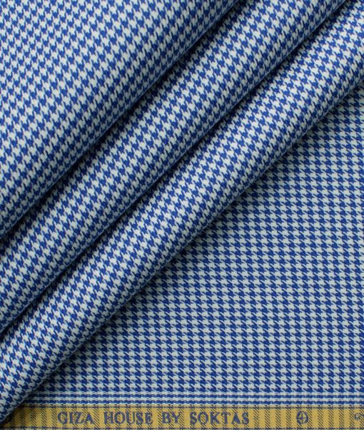 Soktas Men's Giza Cotton Self Design 2.25 Meter Unstitched Shirting Fabric (White & Royal Blue)