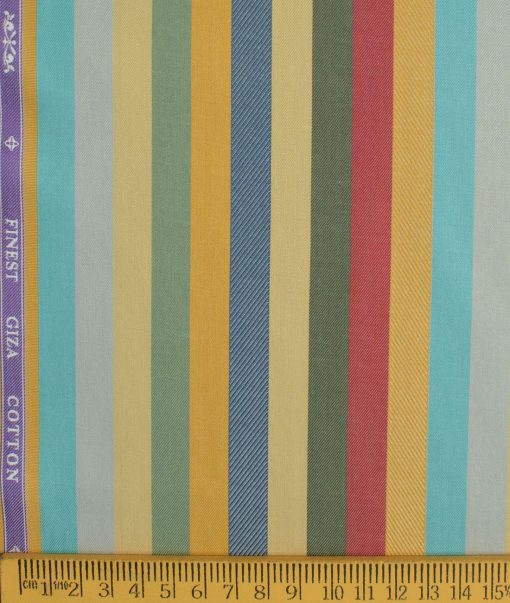 Soktas Men's Giza Cotton Striped 2.25 Meter Unstitched Shirting Fabric (Multicolor)