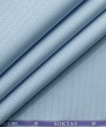 Soktas Men's Giza Cotton Self Design 2.25 Meter Unstitched Shirting Fabric (Sky Blue)