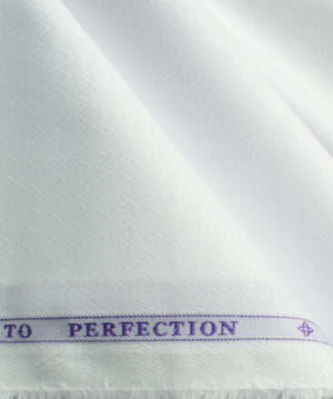 Soktas Men's Giza Cotton Self Design 2.25 Meter Unstitched Shirting Fabric (White)