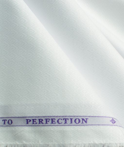 Soktas Men's Giza Cotton Self Design 2.25 Meter Unstitched Shirting Fabric (White)