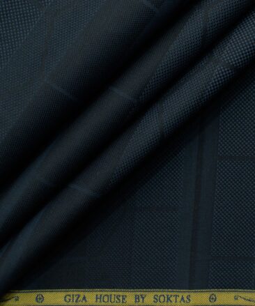 Soktas Men's Giza Cotton Striped 2.25 Meter Unstitched Shirting Fabric (Dark Blue)