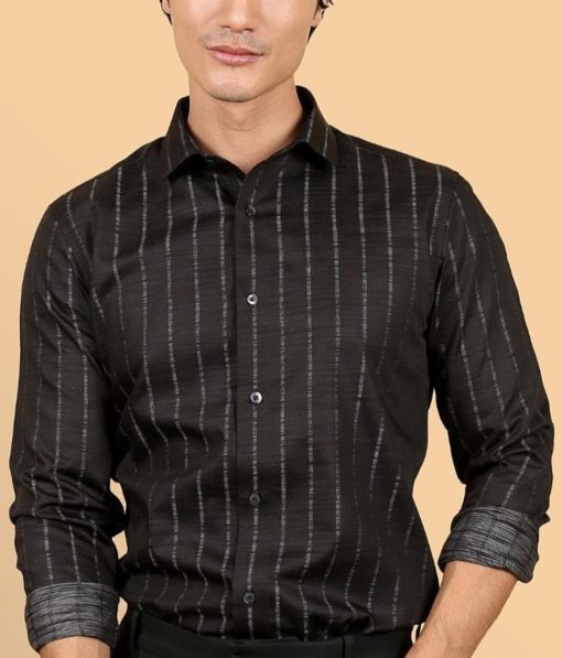 Soktas Men's Giza Cotton Striped  Unstitched Shirting Fabric (Black)