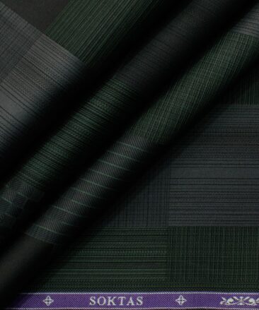 Soktas Men's Giza Cotton Checks 2.25 Meter Unstitched Shirting Fabric (Green & Grey)