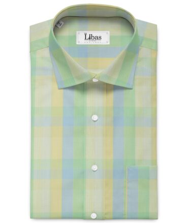 Soktas Men's Cotton Checks 2.25 Meter Unstitched Shirting Fabric (Yellow & Green)