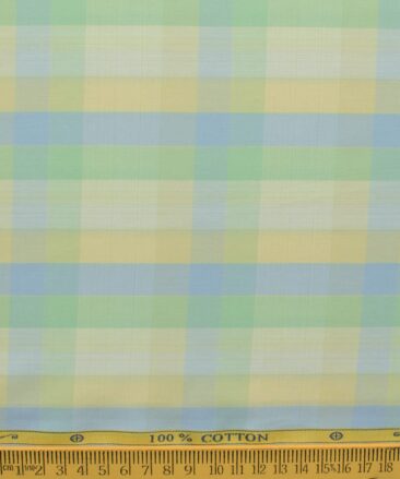 Soktas Men's Cotton Checks 2.25 Meter Unstitched Shirting Fabric (Yellow & Green)