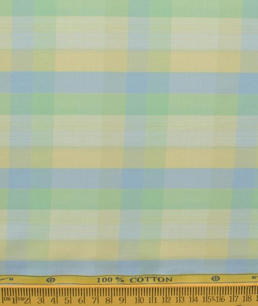 Soktas Men's Cotton Checks 2.25 Meter Unstitched Shirting Fabric (Yellow & Green)