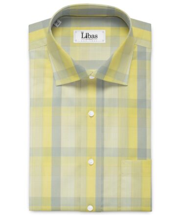 Soktas Men's Cotton Checks 2.25 Meter Unstitched Shirting Fabric (Yellow & Grey)