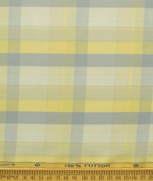 Soktas Men's Cotton Checks 2.25 Meter Unstitched Shirting Fabric (Yellow & Grey)