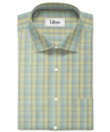 Soktas Men's Cotton Checks 2.25 Meter Unstitched Shirting Fabric (Yellow Grey)